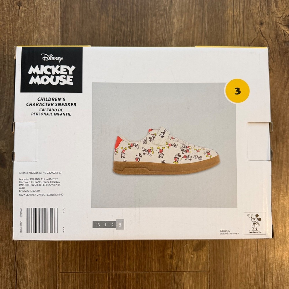 Disney Mickey Mouse Sneakers Kids Size 3 Cream Red Character Gum Sole Shoes - Picture 3 of 6